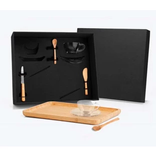Kit para Café em Bambu e Vidro com 9 Peças.