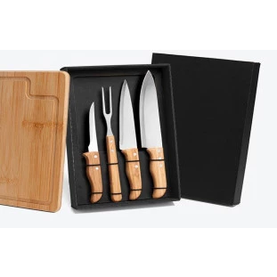 Kit Para Churrasco Em Bambu/Inox 5 peças