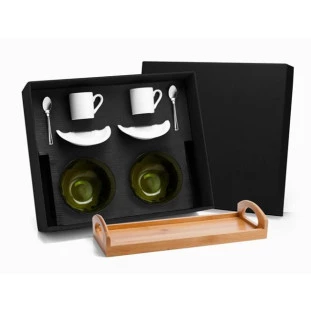Kit para Café em Bambu e Porcelana com 9 Peças