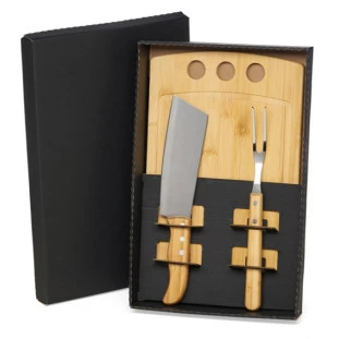 Kit para Churrasco em Bambu / Inox - 3 Pçs