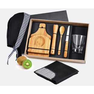 Kit Caipirinha em Bambu com Avental e Bandana - 8 Peças