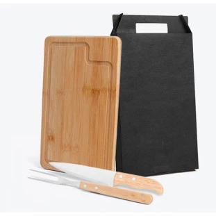 Conjunto Para Churrasco Em Bambu / Inox / Madeira - 3 Peças.
