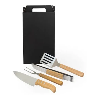 Conj. Para Churrasco Em Aço Inox / Madeira / Bambu - 4 Pçs