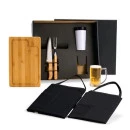 KIT CHURRASCO / CERVEJA EM BAMBU / MADEIRA / INOX - 7 PÇS