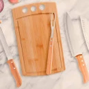 CONJ. PARA CHURRASCO E COZINHA EM BAMBU / MADEIRA / INOX - 5 PÇS