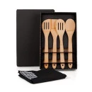 KIT UTENSÍLIOS EM BAMBU 30 CM COM AVENTAL - 5 PÇS